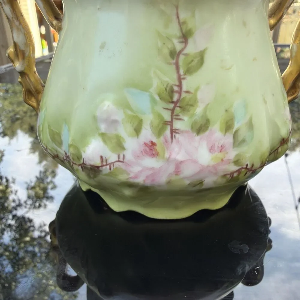 Vintage Zeh Scherzer Bavaria Hand Painted Pink Roses Lidded Sugar Bowl- ER Corts